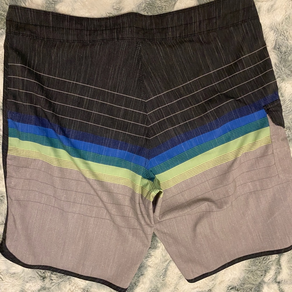 Billabong Black and Blue Board Shorts with Chevron Stripes